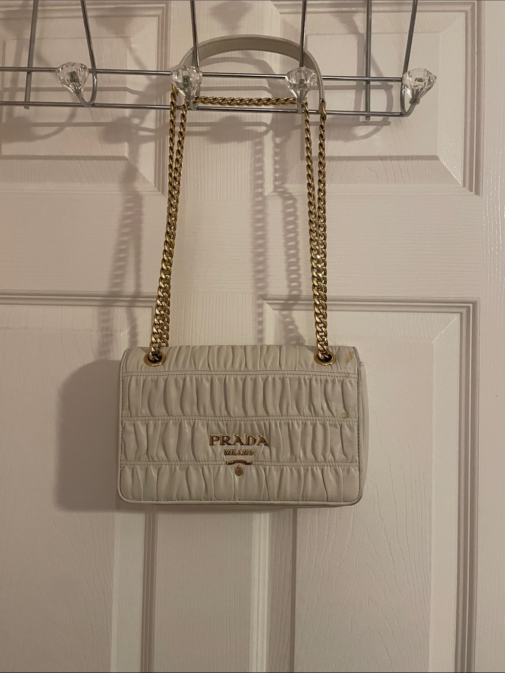 Prada Cream Quilted Chain Crossbody Bag